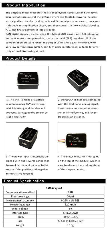 Makeflyeasy CAN Airspeed MeterMakeflyeasy CAN Airspeed Meter PIX Flight Control Airspeed Meter DiffeUAVMODEL