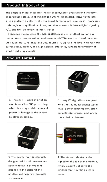I²C Airspeed MeterMakeflyeasy I²C Airspeed Meter PIX Flight Control Airspeed Meter DiffeUAVMODEL