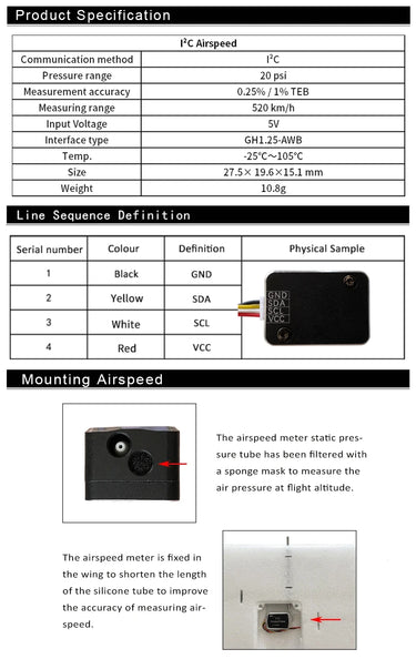 I²C Airspeed MeterMakeflyeasy I²C Airspeed Meter PIX Flight Control Airspeed Meter DiffeUAVMODEL