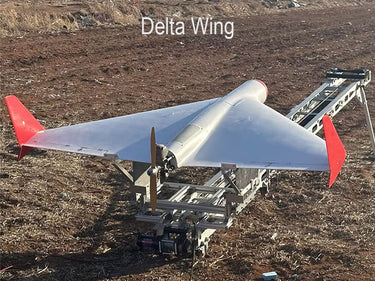 Skyeye Mosquito SM200G Delta Wing Drone on launch rail, featuring a delta wing design.