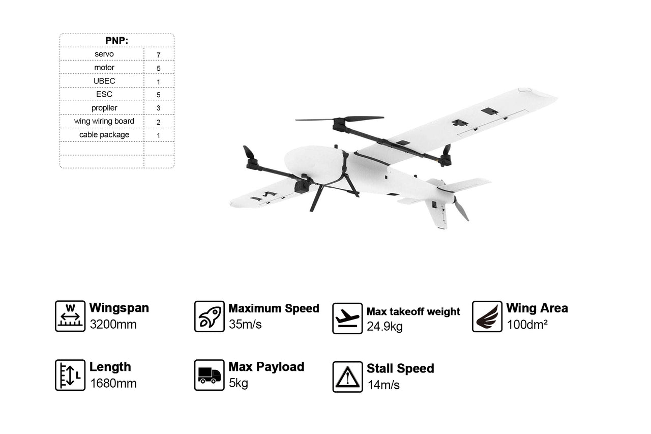 Makeflyeasy Pioneer 3200mm Fixed‑Wing VTOL Drone