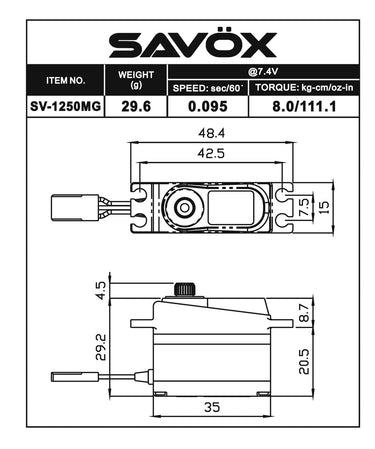 Savox SV-1250MG ServoSavox SV-1250MG ServoUAVMODEL